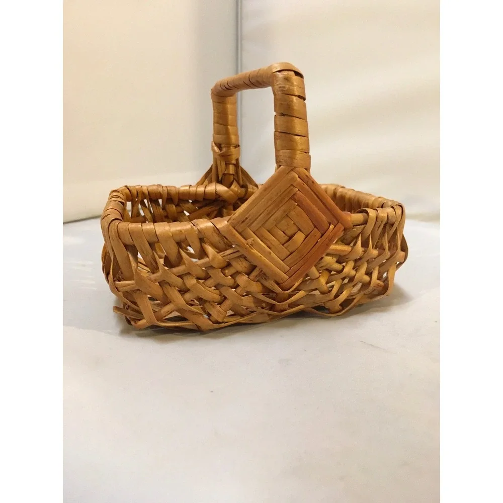 Miniature Woven Wicker Basket Small Brown Handcrafted Farmhouse Decor Bohemian
